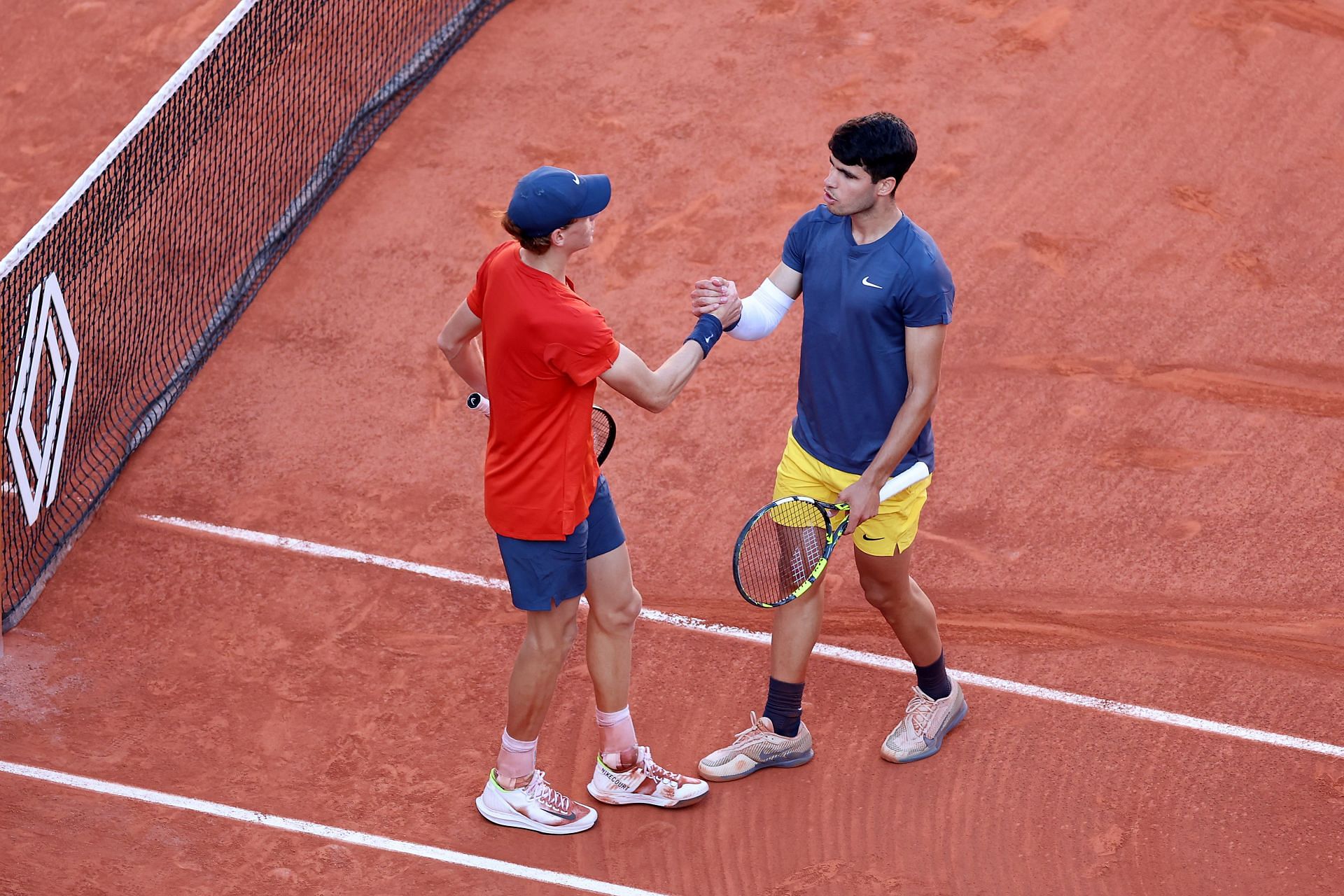 Jannik Sinner and Carlos Alcaraz at the 2024 French Open - Source: Getty